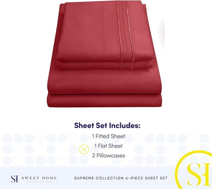 California King Sheet Sets - Breathable Luxury Sheets with Full Elastic & Secure Corner Straps Built In - 1800 Supreme Collection Deep Pocket Bedding Set, Sheet Set, California King, Burgundy