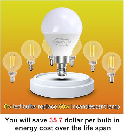 6 Pack E12 LED Candelabra Light Bulbs, 60 Watt Equivalent, Warm White 2700K, 120V Chandelier Llight Bulb, A15 / G45 Shape Ceiling Fan Light Bulbs, Bright Small Bulb Non-Dimmable