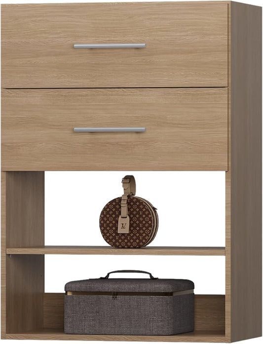 ROOMTEC 25.5" 2 Drawer Short Tower Closet Unit, Modular Closet System with Drawers and Shelf, Wardrobe Organizer for Bedroom or Walk-in Closet, Wall Mounted, Customizable Clothes Storage Unit, Wood
