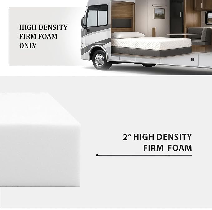 Foamma 2” x 39” x 75” Camper/RV Travel High-Density Bunk Mattress Topper, Made in USA, Comfortable, Travel Trailer, CertiPUR-US Certified, Cover Not Included