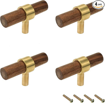 Drawer 2.36"/60mm Pulls Brass Walnut Kitchen Wardrobe Cabinet Hardware Pull Handle Single Hole with Screw, 4Pcs