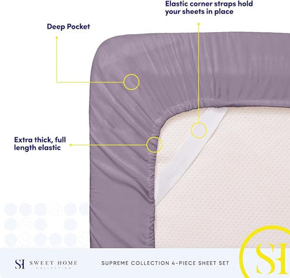 King Size Sheets - Breathable Luxury Bed Sheets with Full Elastic & Secure Corner Straps Built In - 1800 Supreme Collection Extra Soft Deep Pocket Bedding Set, Sheet Set, King, Plum