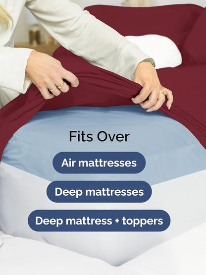 Extra Deep Cal King Sheet Set - 6 Piece Breathable and Cooling Sheets - Hotel Luxury Bed Sheets Set - Easy Fit - Soft, Wrinkle Free and Comfy Sheets Set - Burgundy Sheet Set with Extra Deep Pockets