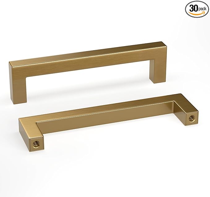 goldenwarm 30 Pack Champagne Bronze Cabinet Pulls Gold Cabinet Handles 5 Inch Champagne Drawer Pulls Brushed Bronze Drawer Handles Kitchen Dresser Hardware T Bar Square Hardware for Dresser Bedroom