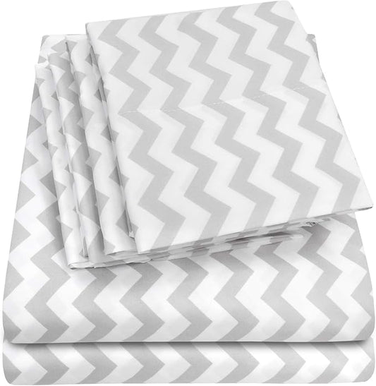 Cal King Size Bed Sheets - 6 Piece 1500 Supreme Collection Fine Brushed Microfiber Deep Pocket California King Sheet Set Bedding - 2 Extra Pillow Cases, Great Value, California King, Chevron Gray