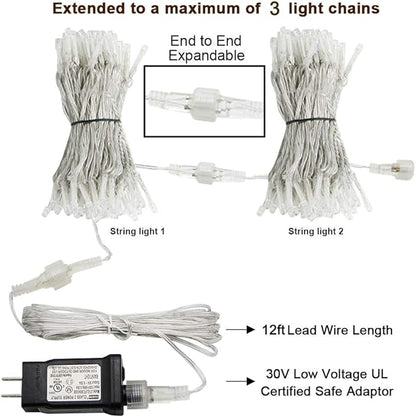 HEYFUNi 304 LED Curtain Lights Outdoor, 9.8Ft*9.8Ft Hanging String Lights Plug in with 8 Modes, Connectable Curtain Fairy Lights for Bedroom, Dorm, Christmas, Wall, Backdrop, Wedding Decor, Warm White