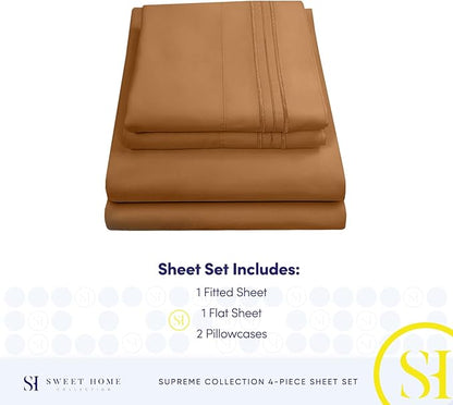 King Size Sheets - Breathable Luxury Bed Sheets with Full Elastic & Secure Corner Straps Built In - 1800 Supreme Collection Extra Soft Deep Pocket Bedding Set, Sheet Set, King, Mocha