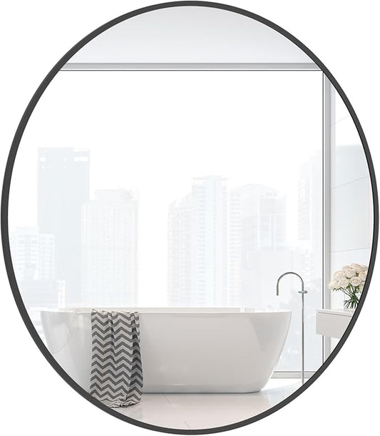 WallBeyond Black Round Wall Mirror 24 inch Circle Mirror for Bathroom with Metal Framed Mirror for Bathroom, Vanity, Living Room, Entryway Home Decor