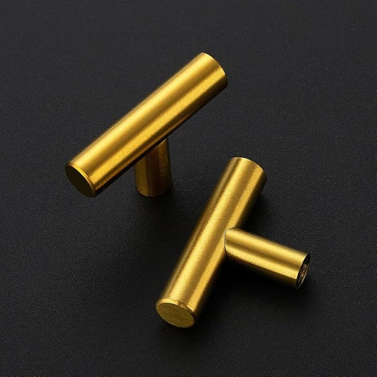 1 Pack Brushed Brass Cabinet Knobs - Kitchen Cabinet Knobs Gold Cabinet Pulls for Kitchen Cabinet Drawer Stainless Steel Dresser Knobs for Cabinet Hardware 2in Length Single Hole T Bar