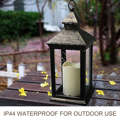 Bright Zeal 2-PACK 14 Inch Vintage Decorative Candle Lanterns With Timer - IP44 Waterproof Distressed Gold Decorative Outdoor Lanterns Battery Powered - Hanging Decorative Lanterns For Wedding Indoors