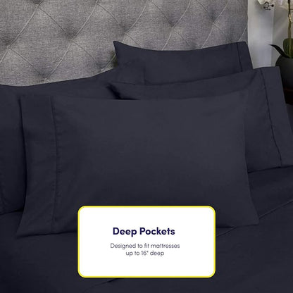 Twin XL Size Bed Sheets - 4 Piece 1500 Supreme Collection Fine Brushed Microfiber Deep Pocket Twin X-Large Sheet Set Bedding - 1 EXTRA PILLOW CASES, GREAT VALUE, Twin XL, Navy