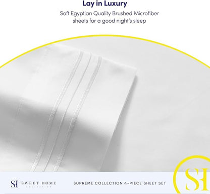 King Size Sheets - Breathable Luxury Bed Sheets with Full Elastic & Secure Corner Straps Built In - 1800 Supreme Collection Extra Soft Deep Pocket Bedding, Sheet Set, EXTRA DEEP pocket - King, White