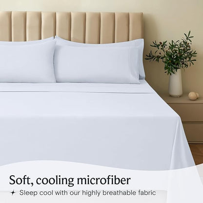 LuxClub 5 PC Sheet Set Bed Sheets Deep Pockets 16" Eco Friendly Wrinkle Free Cooling Machine Washable Hotel Bedding Silky Soft - Baby Blue Split King