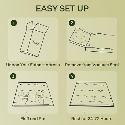 ZonLi Japanese Floor Futon Mattress Twin Size 75"x 39", 100% Cotton Cover 2.5'' Thicken Tatami Mattress, Foldable Sleeping Pad, Portable Dormitory Tatami Mat(Khaki)