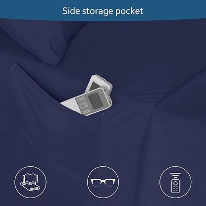 Full Sheet Set for Air Mattress - Deep Pocket Full Size Bed Set - Sheets with Pockets on Side - Easily Fits Extra Deep 16 in to 24 in Pillow Top Air Mattress - Navy Blue