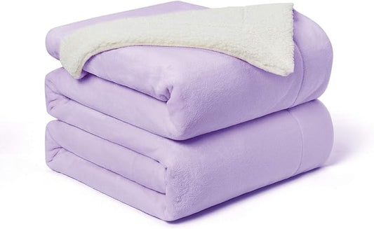 Walensee Sherpa Fleece Blanket (King Size 108”x90” Lavender) Plush Throw Fuzzy Super Soft Reversible Microfiber Flannel Blankets for Couch, Bed, Sofa Ultra Luxurious Warm and Cozy for All Seasons