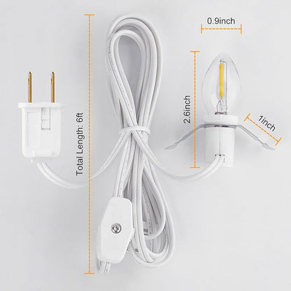 Brightown Accessory Cord with 2 LED Light Bulbs - UL Listed 5 Feet Christmas Village Cords, Rotary Switch, Fused Plug for Crafts, Halloween Pumpkin, Holiday Ornaments, White Cord, Warm White, 2 Pack