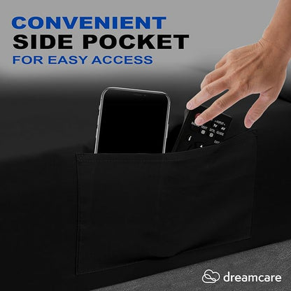 DREAMCARE California King Sheet Sets – 4 pcs Cooling Sheets – up to 21” Deep Cal King Sheets – Hotel Luxury Pillowcases – Superior Softness 100% Fine Microfiber with Side Pocket – Black
