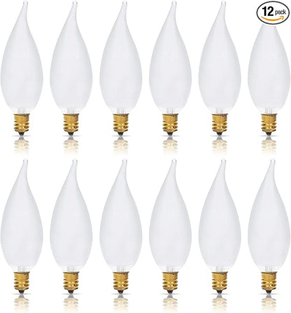 Simba Lighting Candelabra Flame Tip Frosted CA10 25W E12 Base (12 Pack) Decorative Incandescent Light Bulbs 120V for Chandeliers, Ceiling Fan Lights, Pendants, Wall Sconces, Dimmable, Warm White 2700K