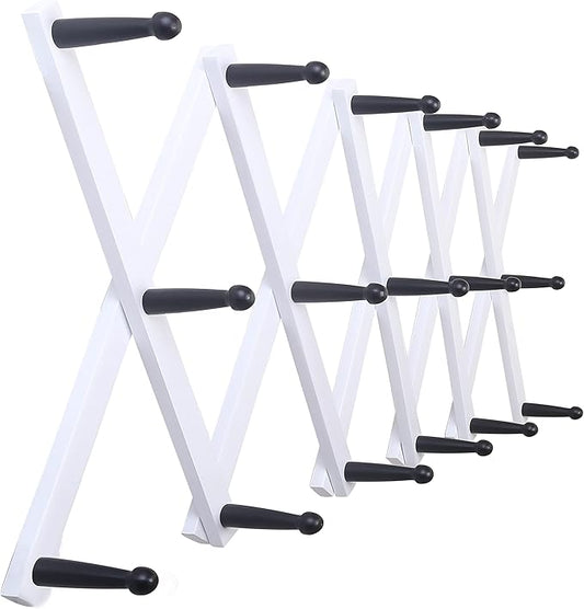 SKOLOO Hat Rack for Wall with 17 Hooks, Solid Wooden, Modern, Expandable Coat Rack Wall Mount for Coats, Hats, Bags, Baseball Caps, Black on White