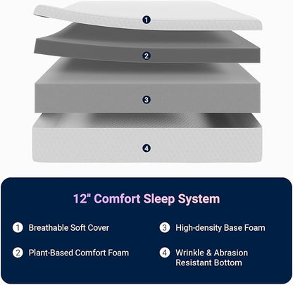 Avenco 12 Inch Full Mattress in a Box with Comfort Memory Foam for Pain Relief & Guestroom Sleep