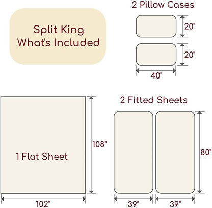 Mellanni Split King Sheets Set - 5 PC Iconic Collection Bedding - Hotel Luxury, Extra Soft, Cooling Bed Sheets - Wrinkle, Fade, Stain Resistant (Split King, Charcoal)