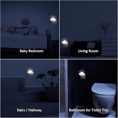 Night Lights Plug into Wall - 2-Pack Sensor LED Mushroom Light, Cute Energy Saving Mushroom Lamp for Kids Adults Living Room Bedroom Kitchen, Bathroom Toilet, Stairs, Hallway Corridor, Warm White
