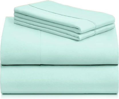 LuxClub 4 PC Sheet Set Bed Sheets Deep Pockets 16" Eco Friendly Wrinkle Free Cooling Machine Washable Hotel Bedding Silky Soft - Aquamarine California King
