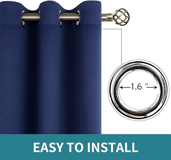 BGment Blackout Curtains for Living Room - Grommet Thermal Insulated Room Darkening Curtains for Bedroom, 2 Panels of 52 x 95 Inch, Navy
