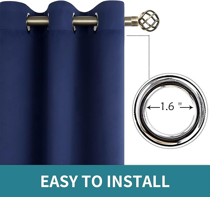 BGment Blackout Curtains for Bedroom - Grommet Thermal Insulated Room Darkening Curtains for Living Room, Set of 2 Panels, Each 55 x 69 Inch, Navy Blue