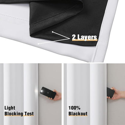 ChrisDowa White 100% Blackout Curtains for Bedroom with Black Liner, 2 Thick Layers Total Blackout Thermal Insulated Grommet Window Curtains 2 Panels Set (Pure White, 52 x 72 Inch)