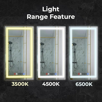 Fab Glass and Mirror Anti-Fog Dimmable Backlit and Front lit LED Bathroom Wall Mirror with Memory Function Rectangular Frameless LED Mirror 30L X 20W Clear