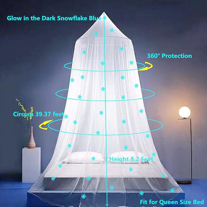 Eimilaly Princess Bed Canopy Glow in The Dark, Christmas Snowflakes Bed Canopy for Girls Room Decor, Encrypted Fabric, Blue