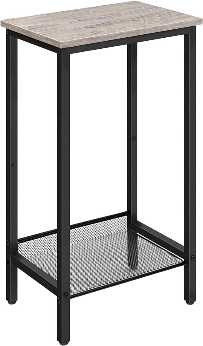 HOOBRO Tall Side Table, Industrial End Telephone Table with Adjustable Mesh Shelves, for Living Room, Bedroom, Entryway, Office, Greige BG03DH01