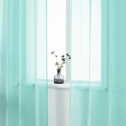 DUALIFE Aqua Sheer Curtains 63 Inch Length 2 Panels Set Grommet Window Drapes Voile Curtains Bay Window Aqua Seafoam Sheer Curtain for Baby Bedroom Nursery 52X63 Inches
