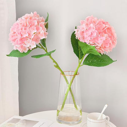 Real Touch Pink Hydrangea Artificial Flowers with Stems, Fake Silk Flowers for Outdoors, 3 Pcs Artificial Flowers for Home Decor Wedding Bouquets Centerpieces Vase