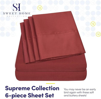 Full Size Bed Sheets - 6 Piece 1500 Supreme Collection Fine Brushed Microfiber Deep Pocket Full Sheet Set Bedding - 2 Extra Pillow Cases, Great Value, Full, Burgundy