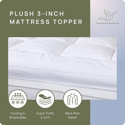 Plush Extra Thick Twin XL Mattress Topper for College Dorm, Soft & Cooling Pillow Top Bed Topper for Back Pain Relief with 300TC Cotton Cover, Overfilled Mattress Pad, Fit to 6”-22” Mattress.
