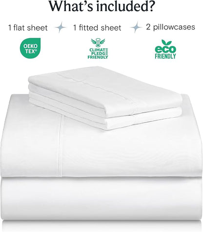 LuxClub 4 PC California King Size Sheet Set Bed Sheets Deep Pockets Wrinkle Free Cooling Sheets Machine Washable Hotel Bedding Silky Soft - White California King