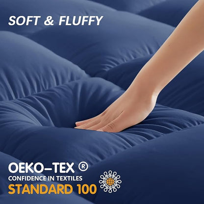 CYMULA California King Mattress Topper, Cooling Mattress Pad Cover, Extra Thick Pillow Top Mattress Topper with 8-21 Inch Elasticated Deep Pockets, Plush Down Alternative Fill Mattress Protector