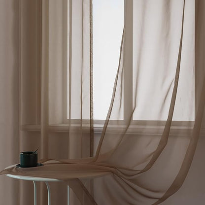 DUALIFE Sheer Curtains Light Filtering Solid Drapes for Window Curtains Sheer Grommet Top (Set of 2, 52 by 72Inch, Chocolate Brown)