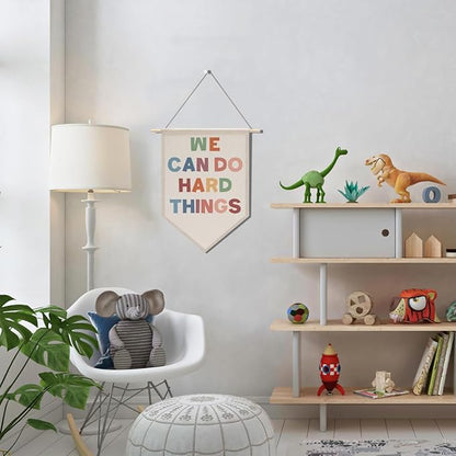 we can do hard things Positive Classroom Decor Canvas Hanging Pennant Flag Banner Wall Sign Decor for Playroom Bedroom