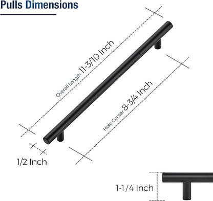 JOY DECOR 20 Pack Cabinet Handles, Black Cabinet Pulls, 8-3/4 in Hole Center Kitchen Hardware, Stainless Steel T Bar Handles for Dresser Drawers