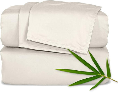 Pure Bamboo California King Sheets, Genuine 100% Organic Viscose Derived from Bamboo Bed Sheet Set, Soft & Cooling, Double Stitching, Lifetime Quality Promise (California King, Creme)