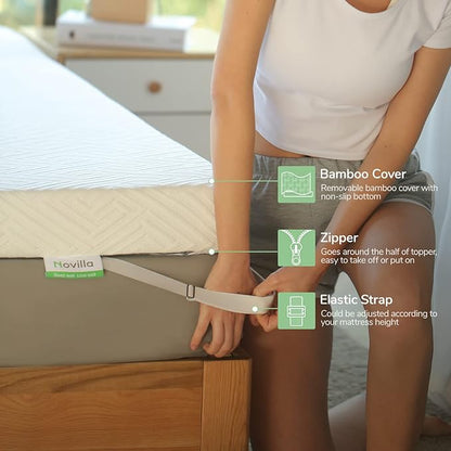 Novilla Mattress Topper Queen, 3 Inch Dual Layer Memory Foam Mattress Topper Enhance Cooling, Supportive & Pressure Relieving, with Breathable Cover,Queen Size, Yozora