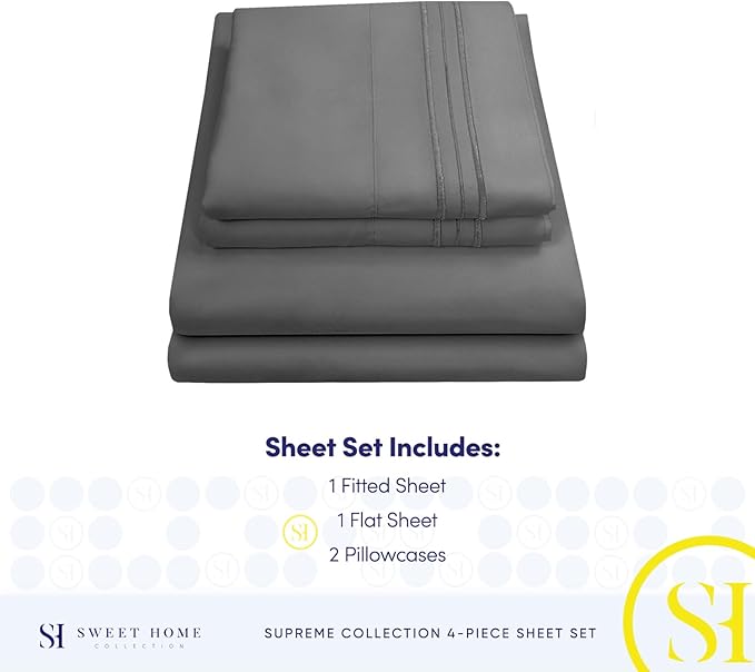 Full Size Sheet Sets - Breathable Luxury Sheets with Full Elastic & Secure Corner Straps Built In - 1800 Supreme Collection Extra Soft Deep Pocket Bedding Set, Sheet Set, Full, Gray