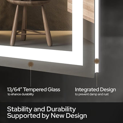 60 x 30 LED Vanity Mirror for Bathroom, Frontlit & Backlit LED Mirror for Bathroom with 3 Colour Lights, Wall Vanity Mirror with Anti-Fog, Shatterproof & Memory Function, Perfect for Modern Bathrooms