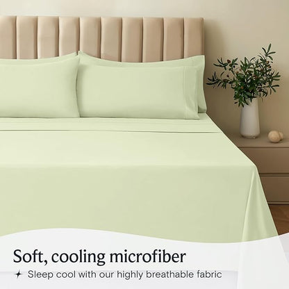 LuxClub 3 PC Sheet Set Bed Sheets Deep Pockets 16" Eco Friendly Wrinkle Free Cooling Machine Washable Hotel Bedding Silky Soft - Sage Green Twin