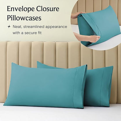 LuxClub 5 PC Split King Sheet Set, Breathable Luxury Bed Sheets, Deep Pockets Wrinkle Free Cooling Sheets Machine Washable Hotel Bedding Silky Soft - Teal Split King