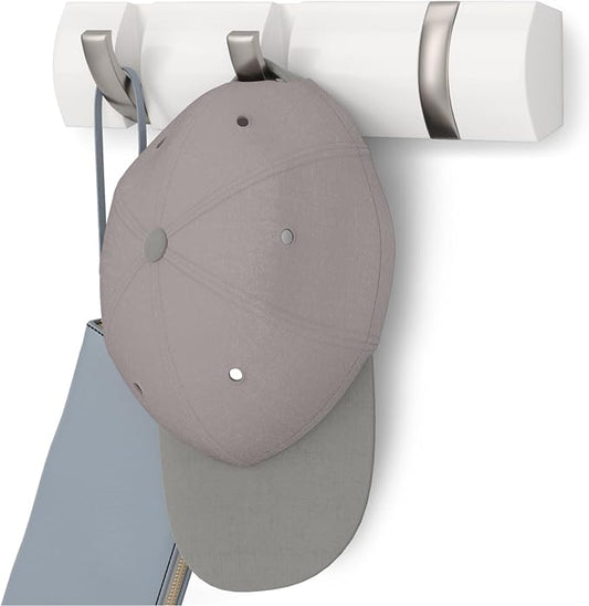 Umbra Flip Wall-Mounted Coat Rack Rail Hook for Hats, Jackets, Bags and More – Modern, Space-Saving Storage Organizer for Entryway, Mudroom, Closet, Bathroom, Bedroom, Kids Room, or Nursery, 3 Hooks,